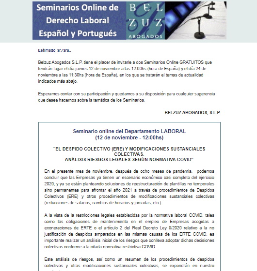 Newsletter España - Seminarios Noviembre 2020