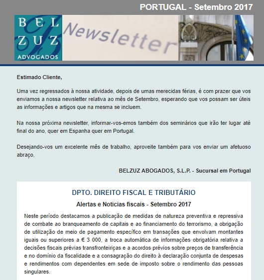 Newsletter Portugal - Setembro 2017