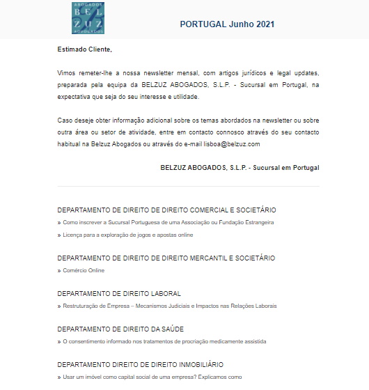 Newsletter Portugal - Junho