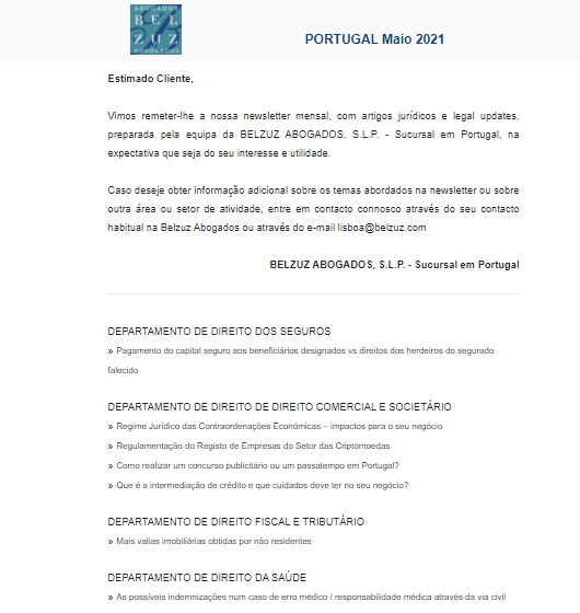 Newsletter Portugal - Maio