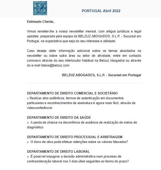 Newsletter Portugal - Abril